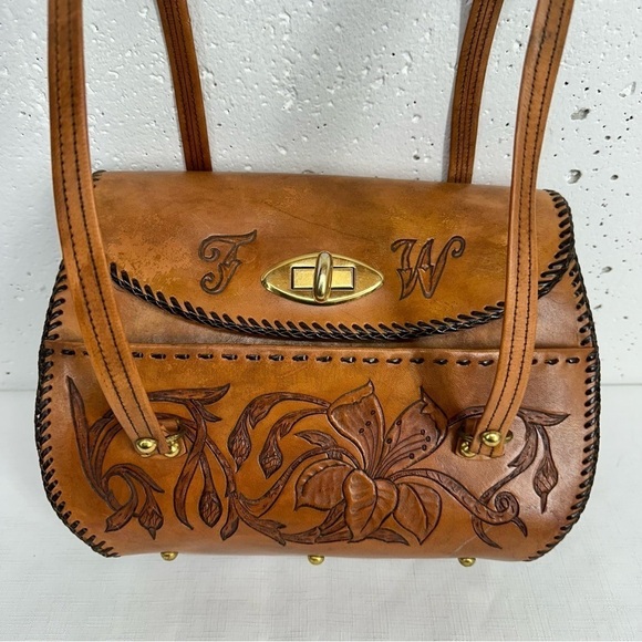 Vintage Bohemian Handmade Tooled Leather Satchel Shoulder Bag - Picture 1 of 14